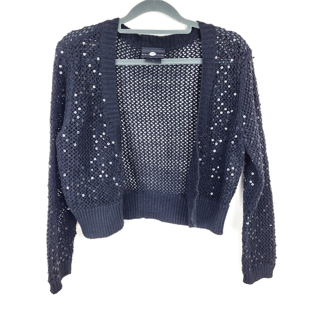 Black Sequined Long Sleeved Knit Shrug